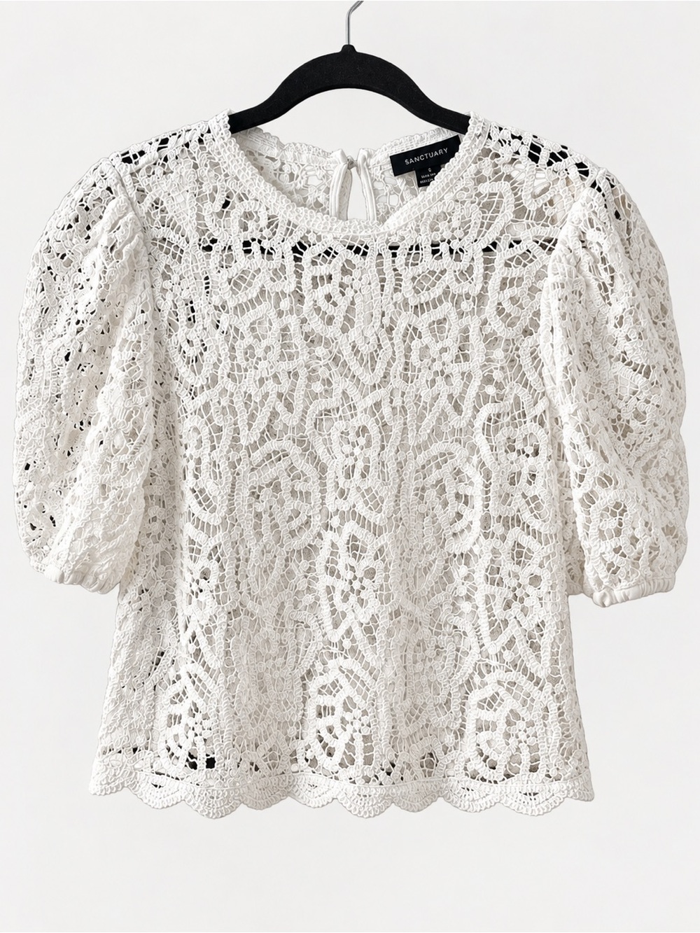 Sanctuary Ivory Lace Puff Sleeve Top - Size: S